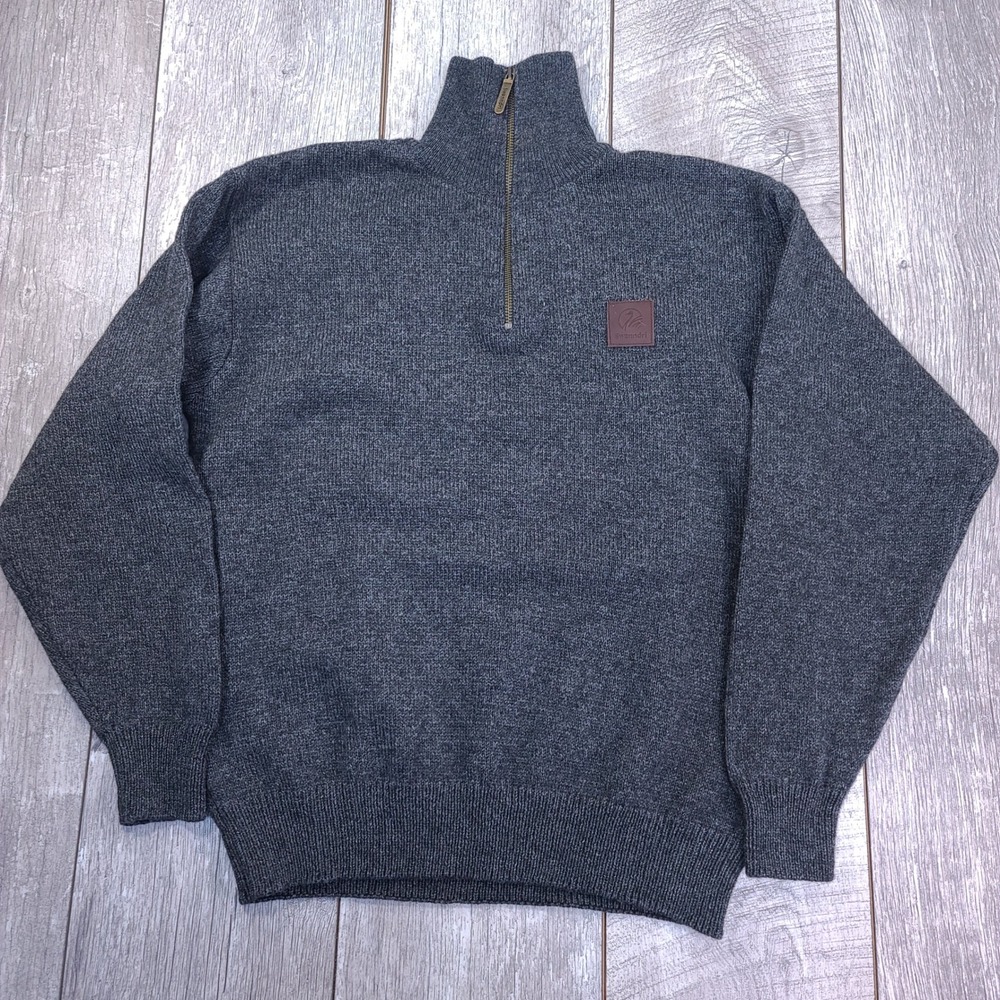 Swanndri Quarter Zip Sweater Mens S Grey Wool Blend Knit Pullover Mock